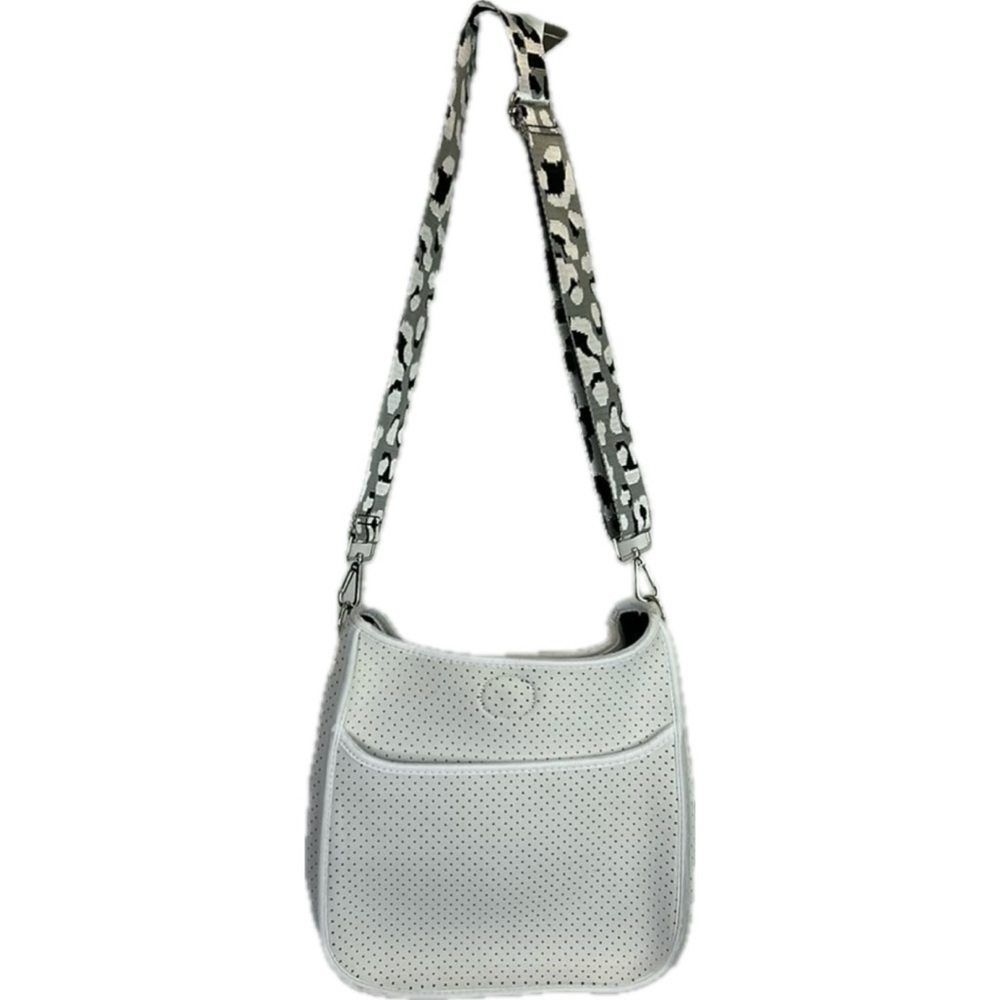 NWOT Ah.dorned White Neoprene Bag with Leopard Pattern Strap